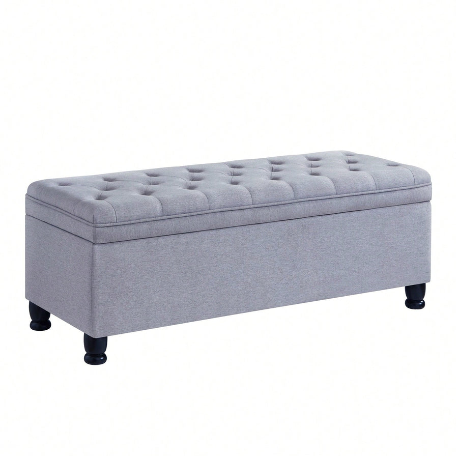 Upholstered Tufted Button Storage Bench ,Faux Leather Entry Bench With Spindle Wooden Legs, Bed Bench Image 1