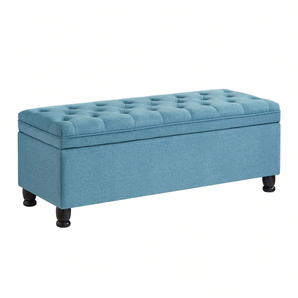 Upholstered Tufted Button Storage Bench ,Faux Leather Entry Bench With Spindle Wooden Legs, Bed Bench Image 2