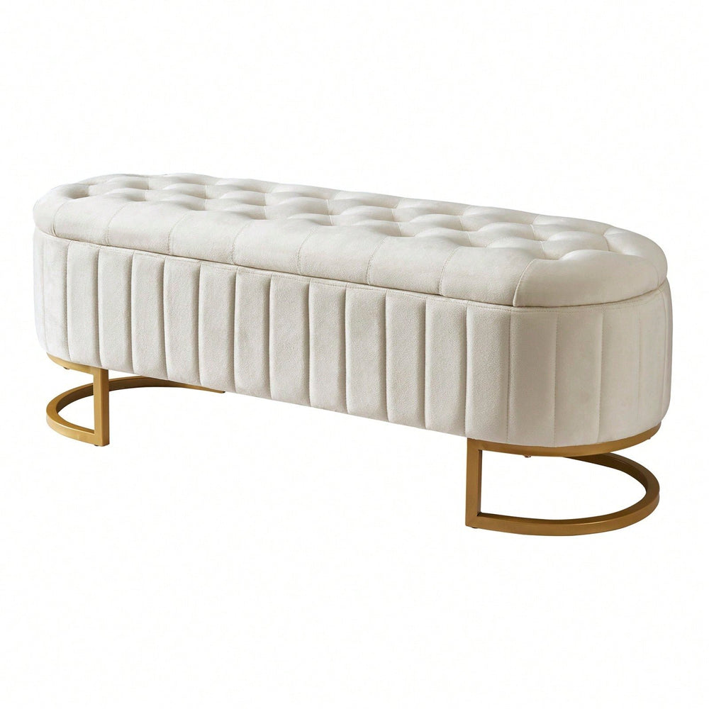 Upholstered Velvet Storage Ottoman Bench with Metal Legs Stylish Footrest and Spacious Chest for Living Room and Image 2