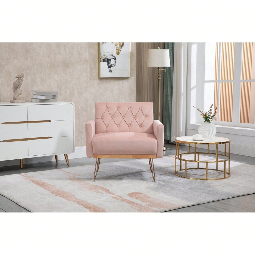 Velvet Accent Chair with Gold Legs - Stylish Tufted Sofa for Living Room Bedroom Office - Cozy Reading Chair with Image 1