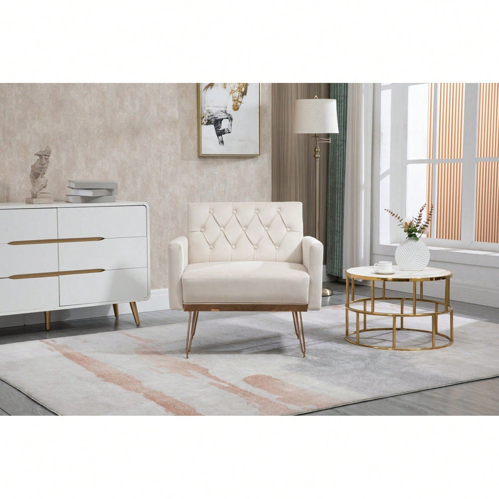 Velvet Accent Chair with Gold Legs - Stylish Tufted Sofa for Living Room Bedroom Office - Cozy Reading Chair with Image 2