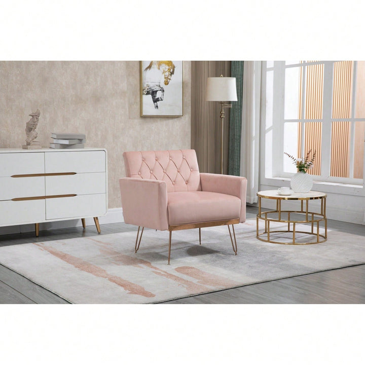 Velvet Accent Chair with Gold Legs - Stylish Tufted Sofa for Living Room Bedroom Office - Cozy Reading Chair with Image 3