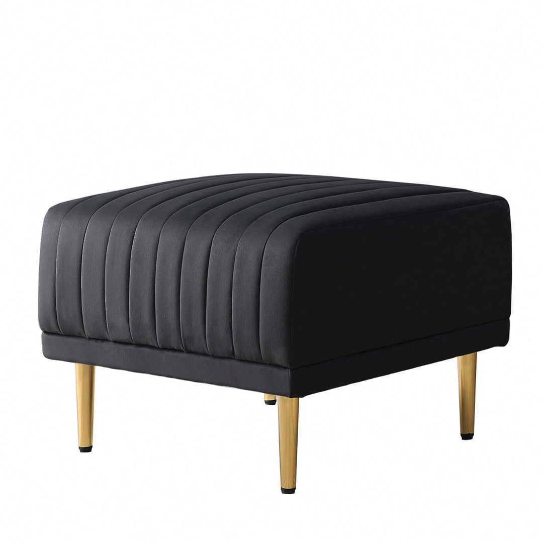 Velvet Channel Tufted Ottoman with Metal Legs for Sectional Sofa Art Deco Style Image 2