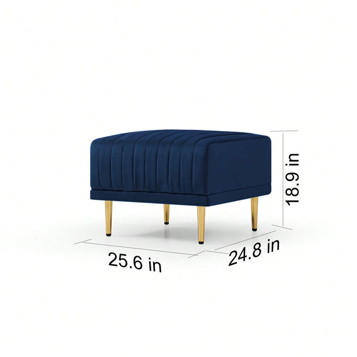 Velvet Channel Tufted Ottoman with Metal Legs for Sectional Sofa Art Deco Style Image 6