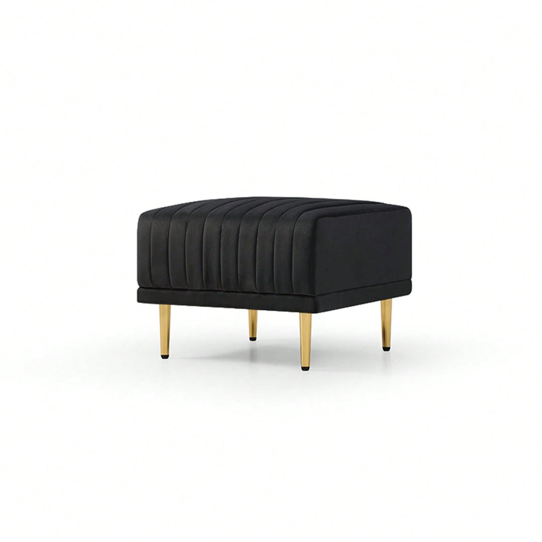 Velvet Channel Tufted Ottoman with Metal Legs for Sectional Sofa Art Deco Style Image 9