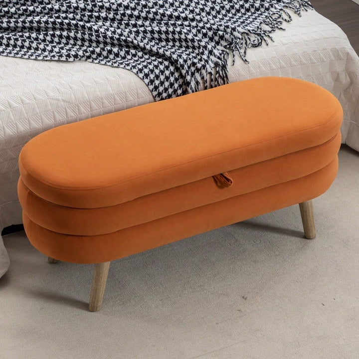 Velvet Fabric Storage Bench Bedroom Bench With Wood Legs For Living Room Bedroom Indoor Image 3