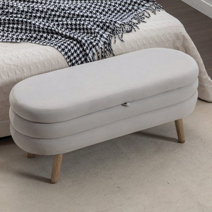 Velvet Fabric Storage Bench Bedroom Bench With Wood Legs For Living Room Bedroom Indoor Image 4