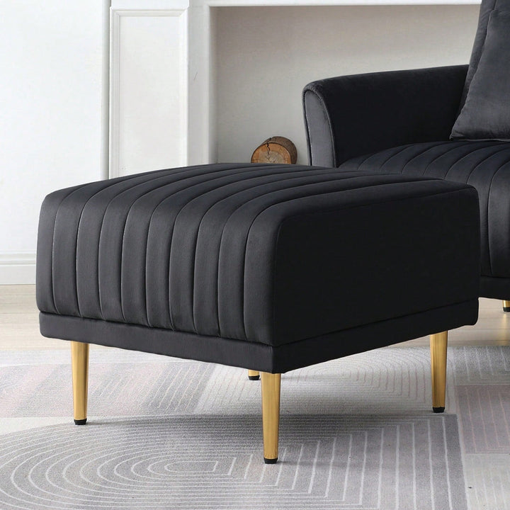 Velvet Channel Tufted Ottoman with Metal Legs for Sectional Sofa Art Deco Style Image 10