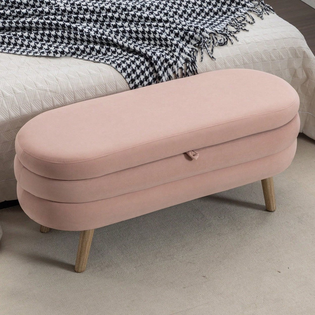 Velvet Fabric Storage Bench Bedroom Bench With Wood Legs For Living Room Bedroom Indoor Image 5