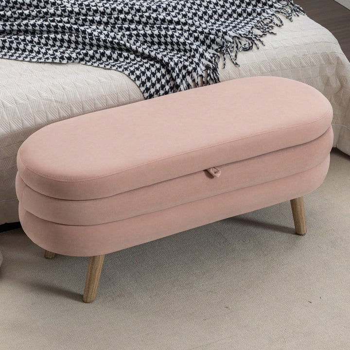 Velvet Fabric Storage Bench Bedroom Bench With Wood Legs For Living Room Bedroom Indoor Image 5