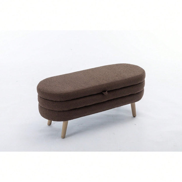 Velvet Fabric Storage Bench Bedroom Bench With Wood Legs For Living Room Bedroom Indoor Image 7