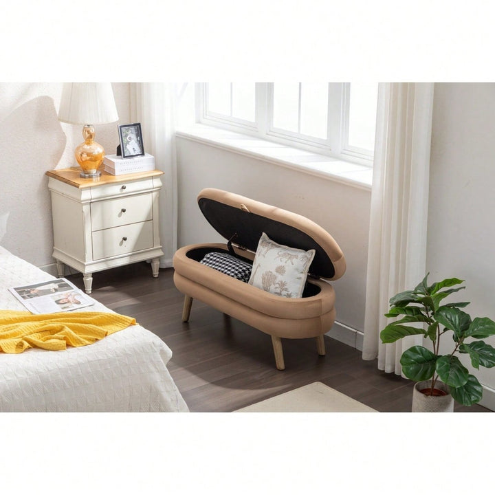 Velvet Fabric Storage Bench Bedroom Bench With Wood Legs For Living Room Bedroom Indoor Image 11