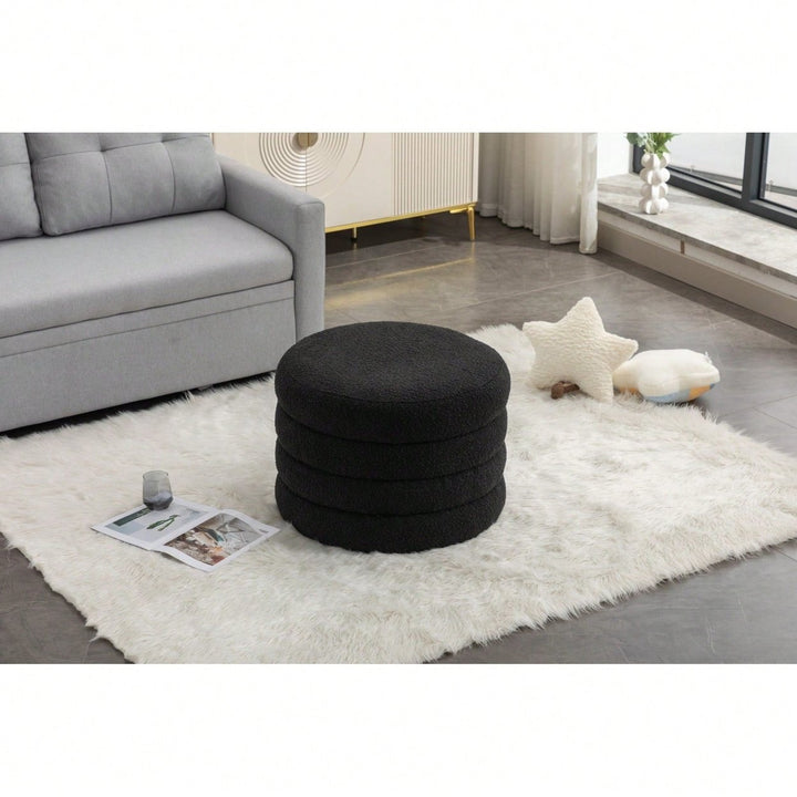 Velvet Storage Ottoman With Tray, 24" Round Footrest With Hidden Storage, Large Upholstered Ottoman For Bedroom, Living Image 11