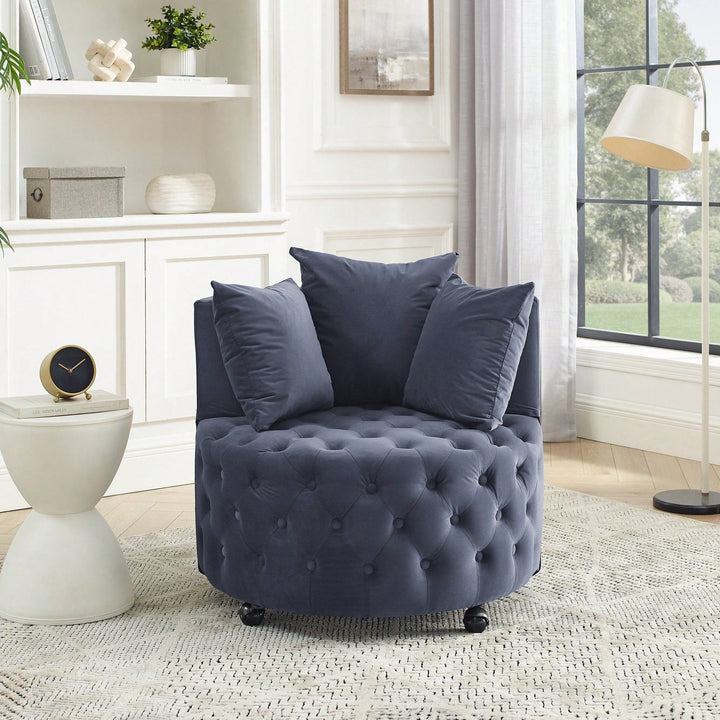 Velvet Swivel Chair with Tufted Design and Wheels for Home Office Living Room Bedroom Hotel 250lbs Capacity 3 Pillows Image 1