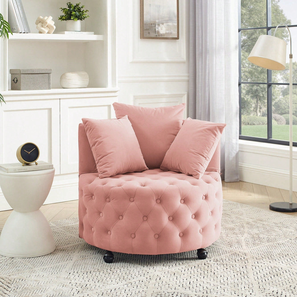 Velvet Swivel Chair with Tufted Design and Wheels for Home Office Living Room Bedroom Hotel 250lbs Capacity 3 Pillows Image 2