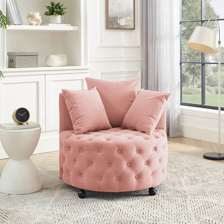 Velvet Swivel Chair with Tufted Design and Wheels for Home Office Living Room Bedroom Hotel 250lbs Capacity 3 Pillows Image 1