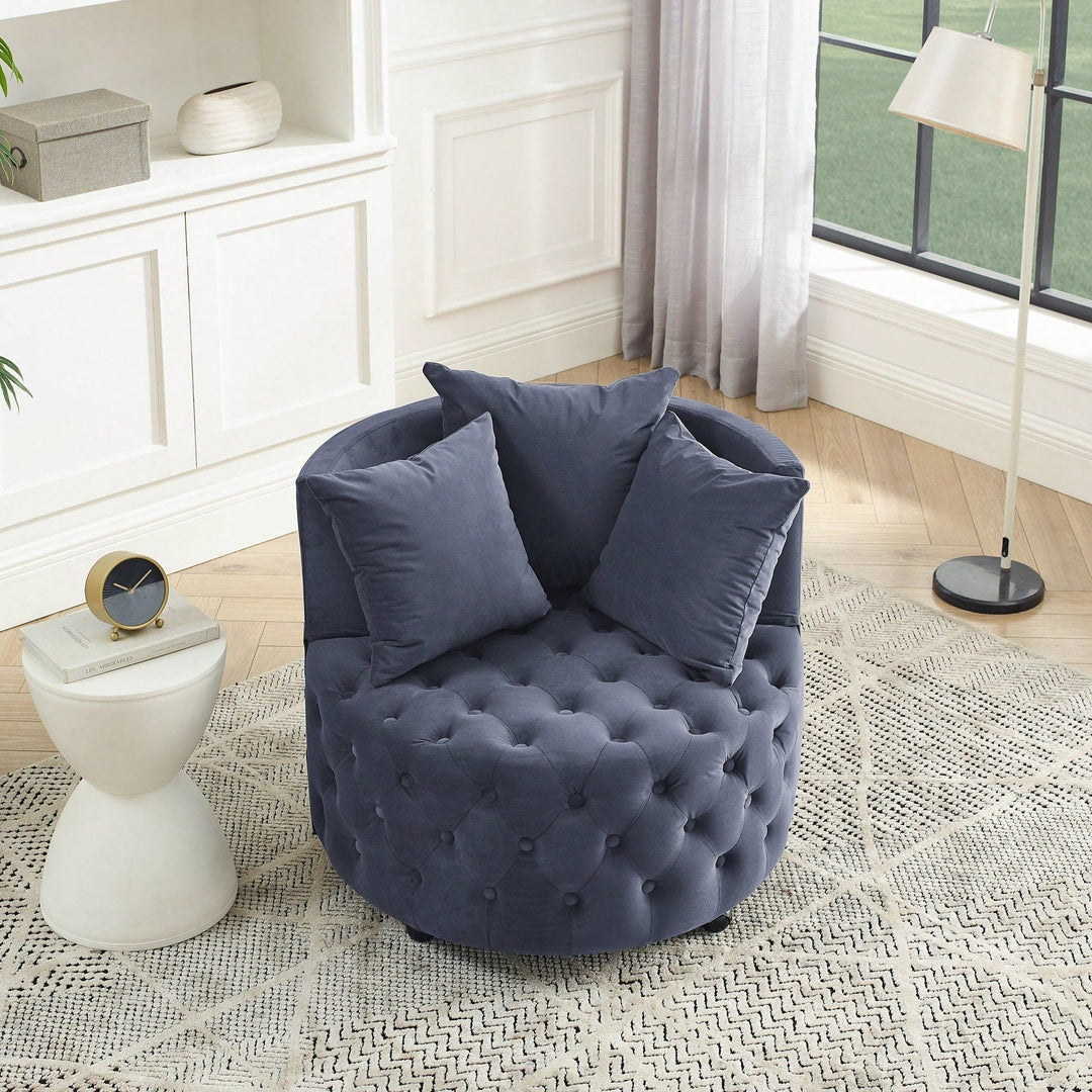 Velvet Swivel Chair with Tufted Design and Wheels for Home Office Living Room Bedroom Hotel 250lbs Capacity 3 Pillows Image 3