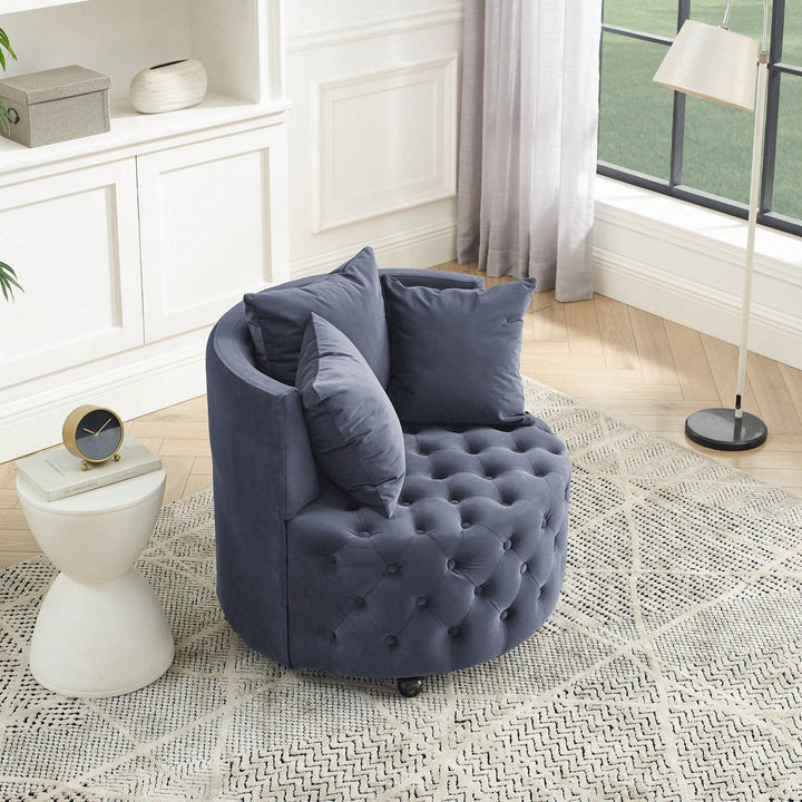 Velvet Swivel Chair with Tufted Design and Wheels for Home Office Living Room Bedroom Hotel 250lbs Capacity 3 Pillows Image 4