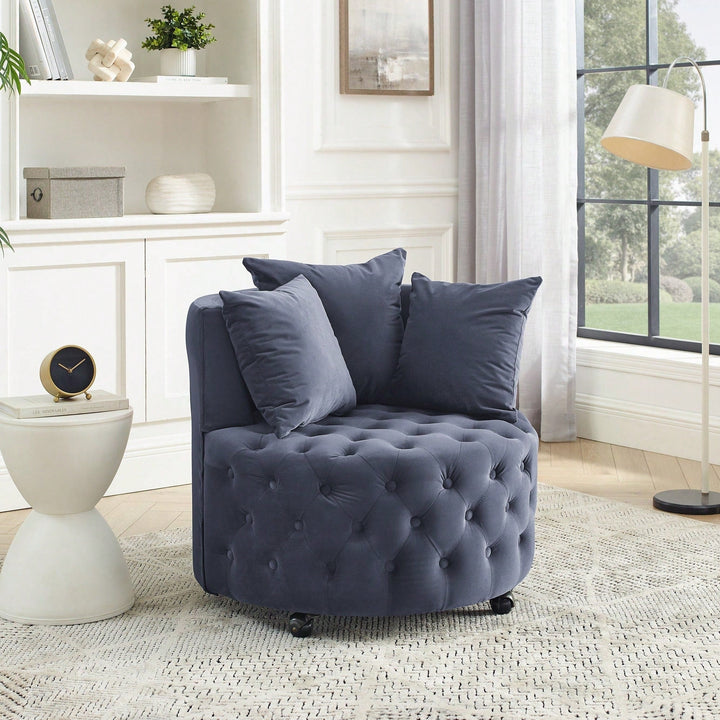 Velvet Swivel Chair with Tufted Design and Wheels for Home Office Living Room Bedroom Hotel 250lbs Capacity 3 Pillows Image 5