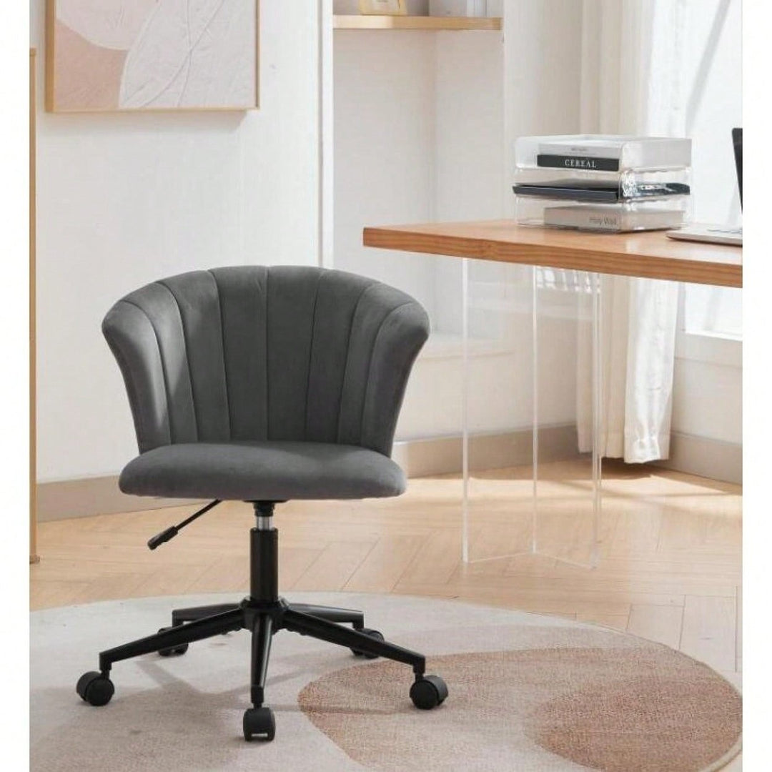 Velvet Swivel Flower Shape Office Chair with Wide Backrest and Cushion for Home Office Bedroom Living Room Image 9