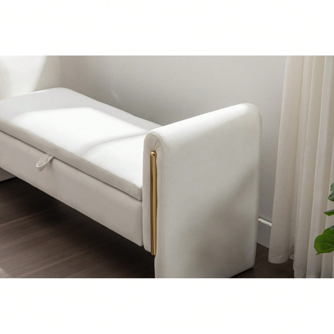 Velvet Upholstered Storage Bench with Gold Trim 53 Inch Wide Stylish Shoe Storage for Bedroom Living Room Entryway Image 8