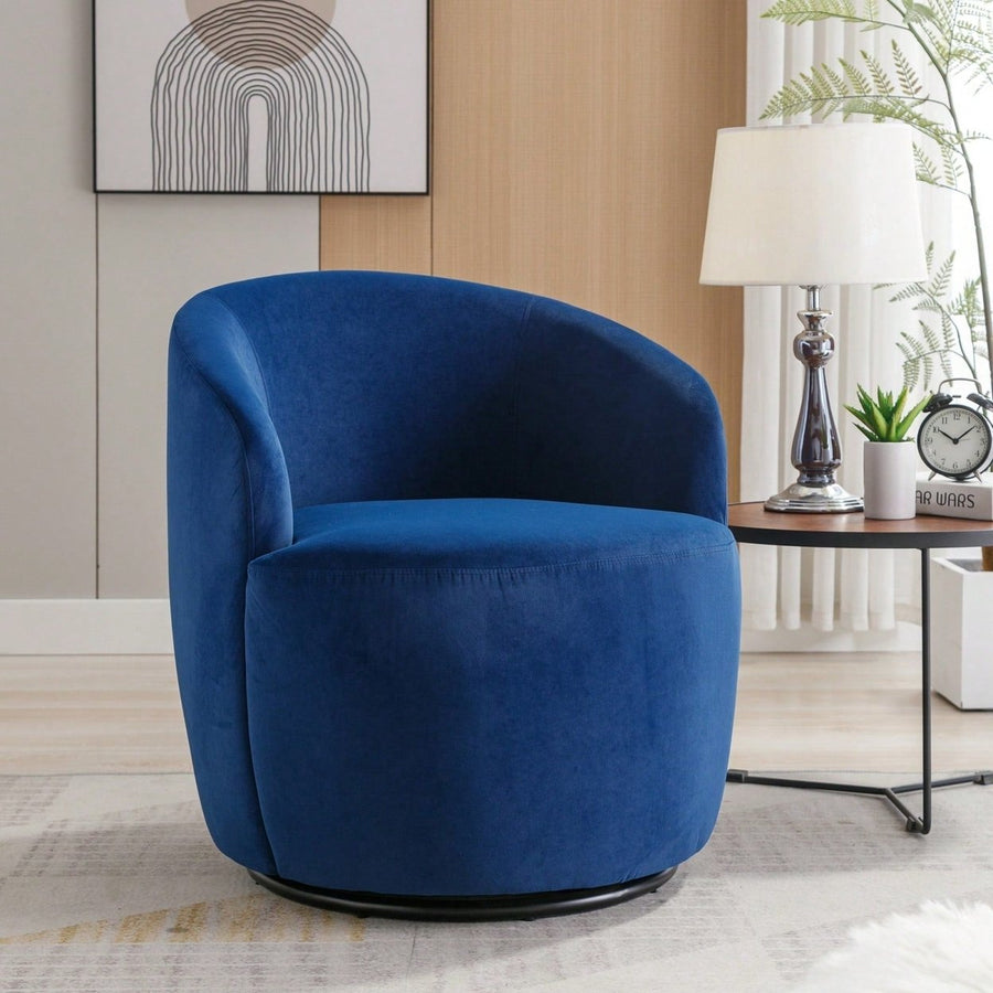 Velvet Upholstered Swivel Accent Chair Modern Barrel Chair With Metal Ring Base Comfortable Armchair For Living Room, Image 1