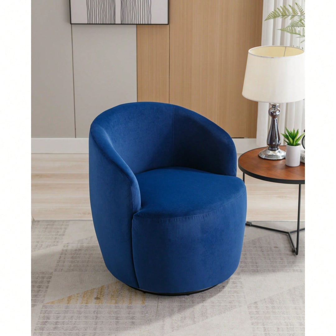 Velvet Upholstered Swivel Accent Chair Modern Barrel Chair With Metal Ring Base Comfortable Armchair For Living Room, Image 3