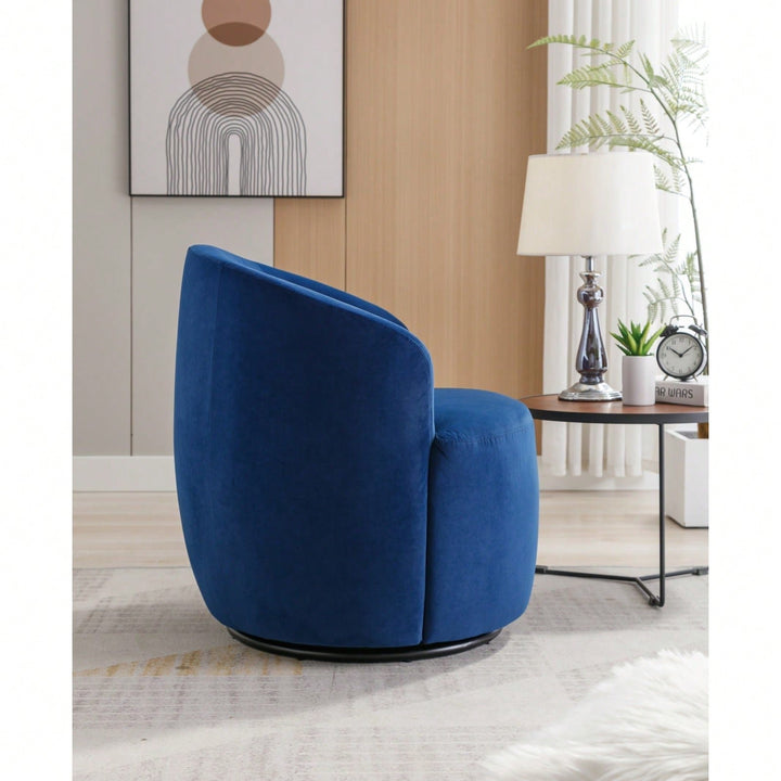 Velvet Upholstered Swivel Accent Chair Modern Barrel Chair With Metal Ring Base Comfortable Armchair For Living Room, Image 4