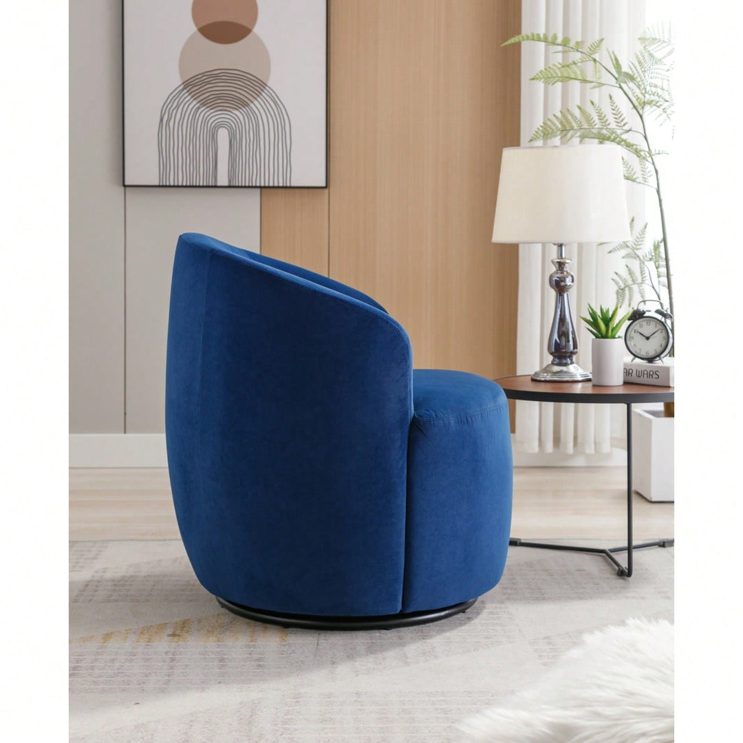 Velvet Upholstered Swivel Accent Chair Modern Barrel Chair With Metal Ring Base Comfortable Armchair For Living Room, Image 5