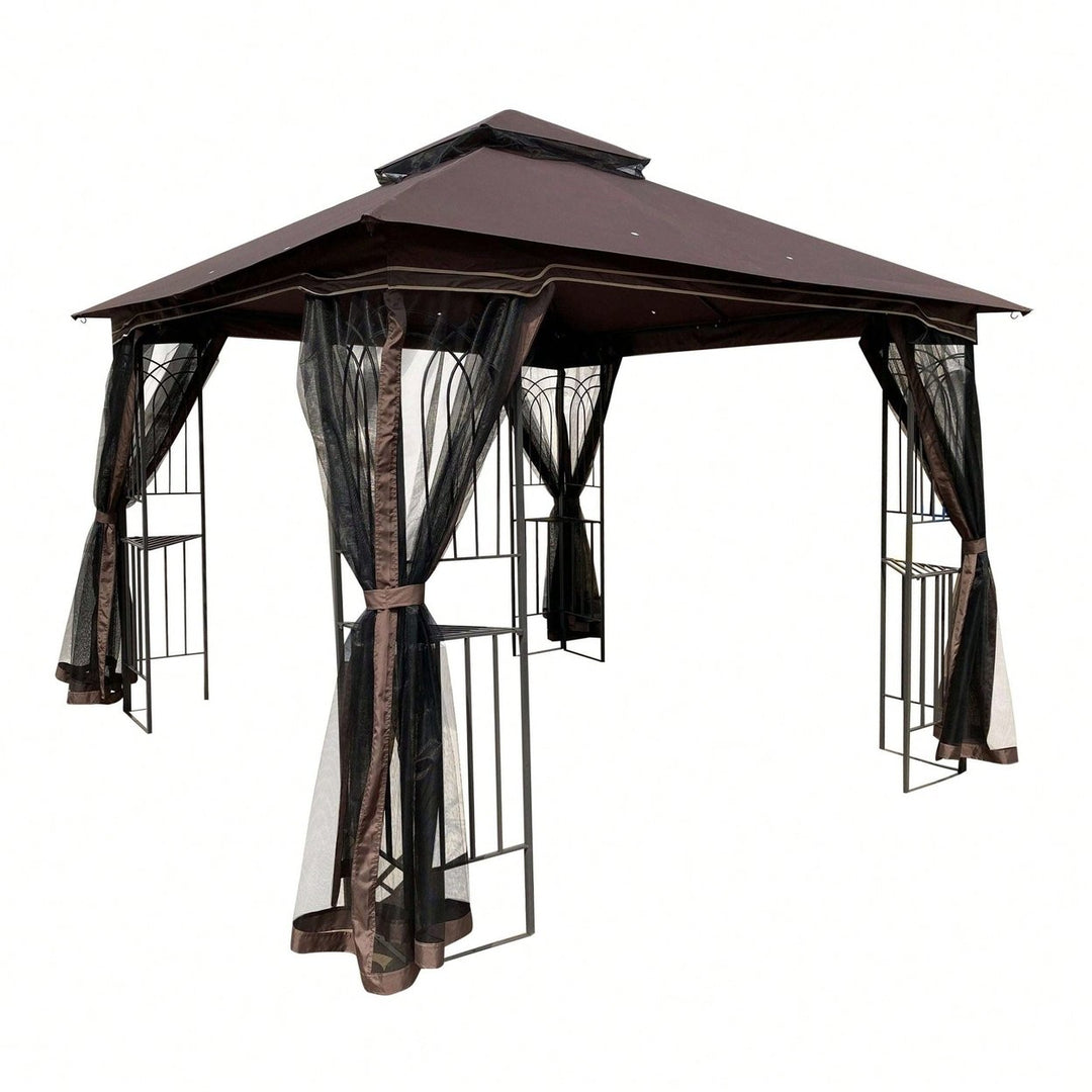 Ventilated Double Roof Outdoor Gazebo Canopy Tent with Detachable Mosquito Net for Lawn Garden and Backyard Image 5