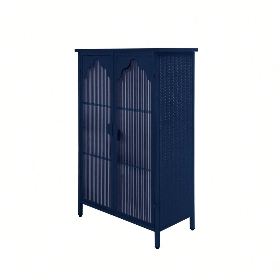 Versatile 2-Door Metal Storage Cabinet with Glass Doors for Dining Room Living Room or Bedroom Image 1