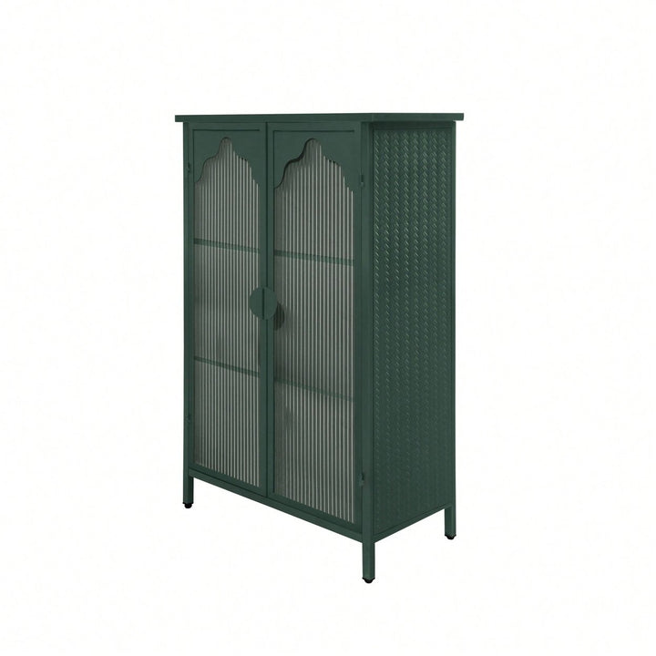 Versatile 2-Door Metal Storage Cabinet with Glass Doors for Dining Room Living Room or Bedroom Image 2