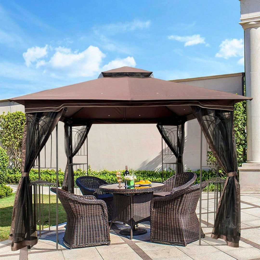 Ventilated Double Roof Outdoor Gazebo Canopy Tent with Detachable Mosquito Net for Lawn Garden and Backyard Image 8