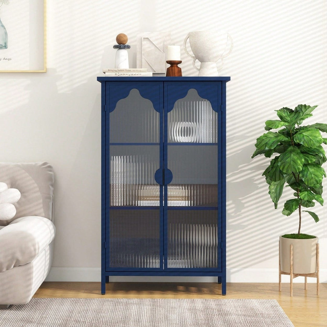 Versatile 2-Door Metal Storage Cabinet with Glass Doors for Dining Room Living Room or Bedroom Image 8