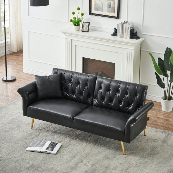 Versatile 3-in-1 Faux Leather Sofa Bed with Adjustable Armrests and Backrest for Small Spaces Image 3