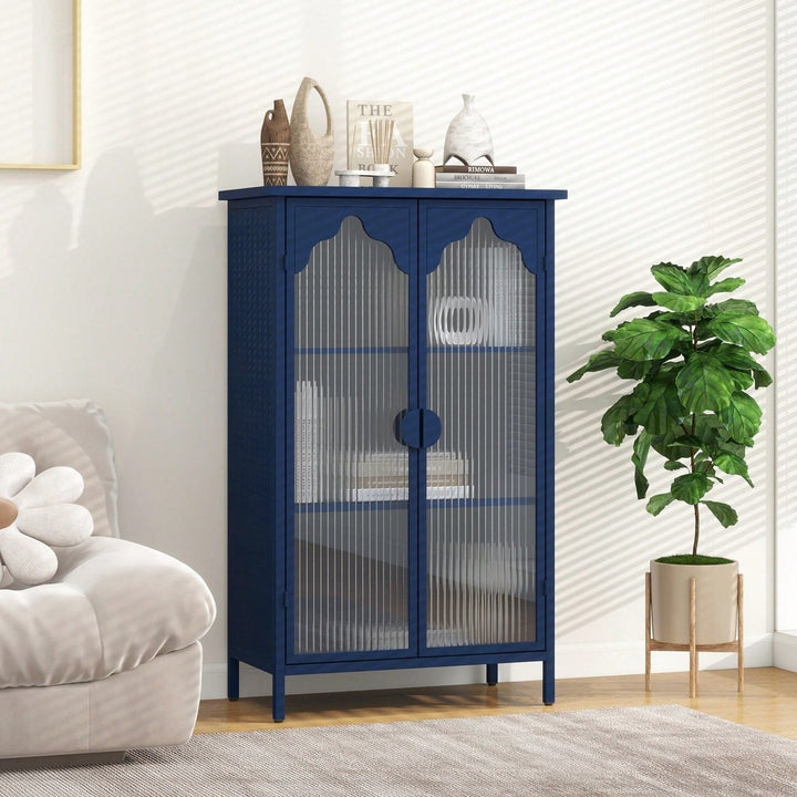 Versatile 2-Door Metal Storage Cabinet with Glass Doors for Dining Room Living Room or Bedroom Image 9