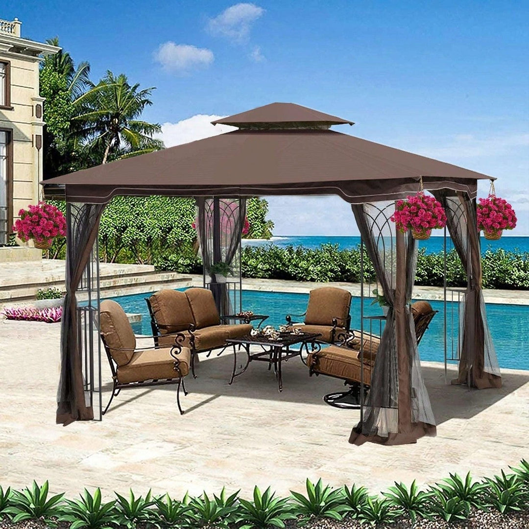 Ventilated Double Roof Outdoor Gazebo Canopy Tent with Detachable Mosquito Net for Lawn Garden and Backyard Image 10