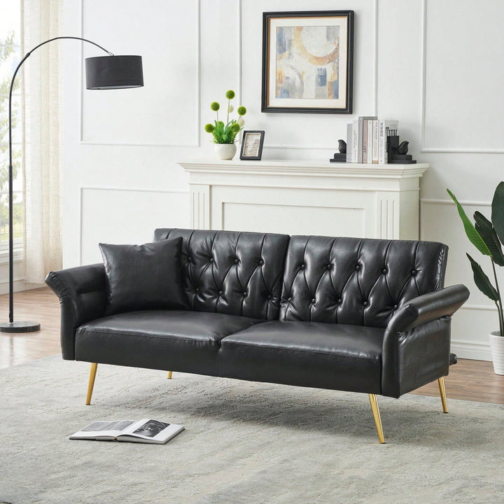 Versatile 3-in-1 Faux Leather Sofa Bed with Adjustable Armrests and Backrest for Small Spaces Image 4