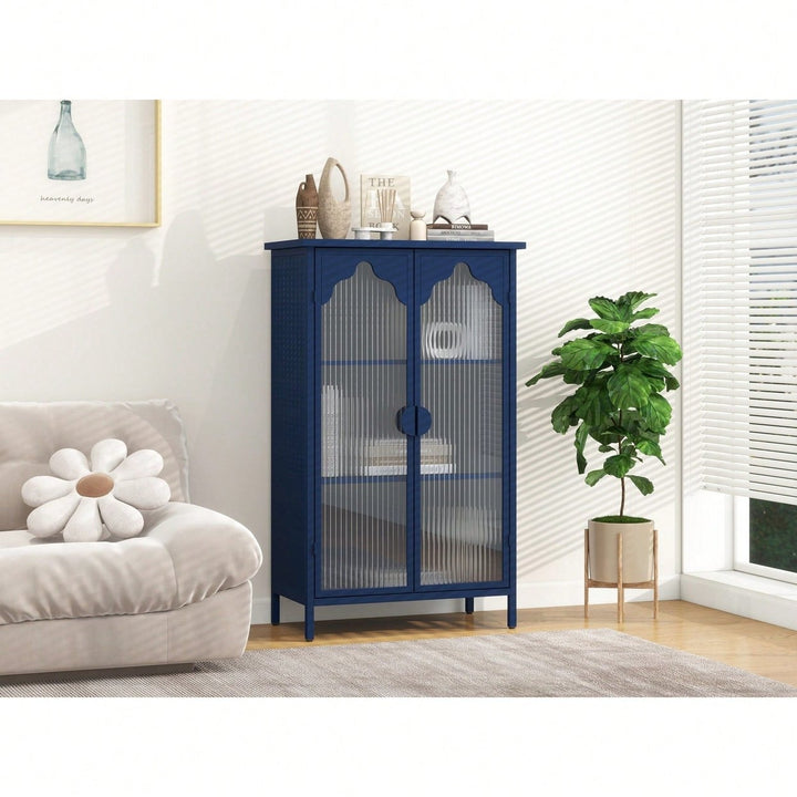 Versatile 2-Door Metal Storage Cabinet with Glass Doors for Dining Room Living Room or Bedroom Image 11