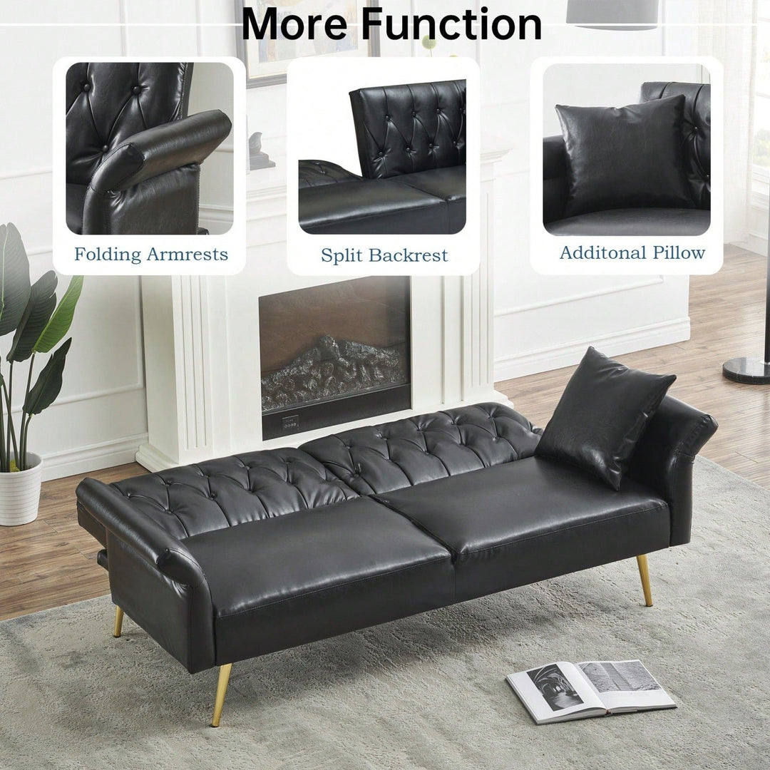 Versatile 3-in-1 Faux Leather Sofa Bed with Adjustable Armrests and Backrest for Small Spaces Image 5