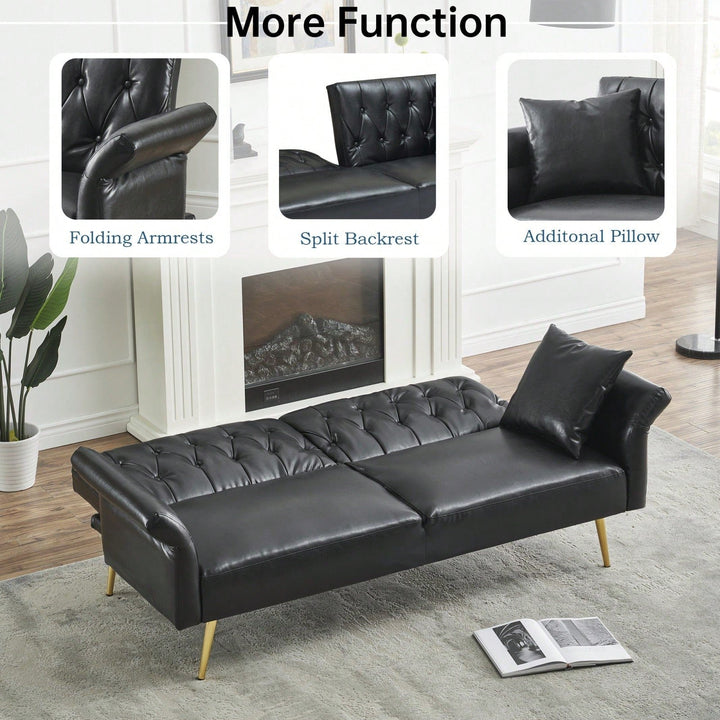 Versatile 3-in-1 Faux Leather Sofa Bed with Adjustable Armrests and Backrest for Small Spaces Image 5