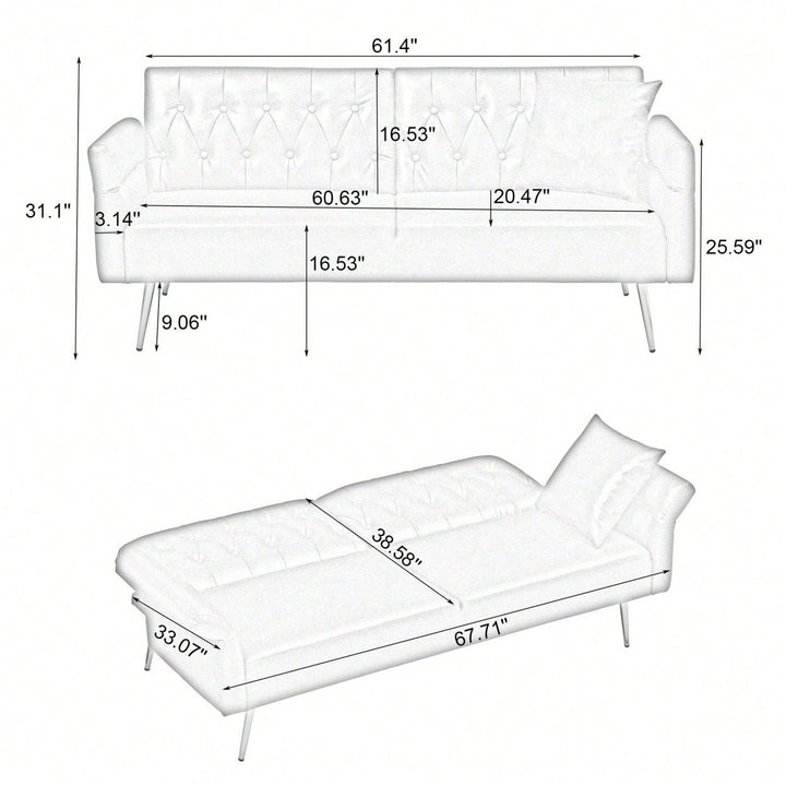 Versatile 3-in-1 Faux Leather Sofa Bed with Adjustable Armrests and Backrest for Small Spaces Image 10