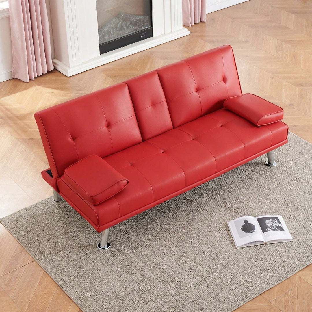 Versatile Leather Sofa Bed with Coffee Table Adjustable Backrest for Small Spaces 67 Inch Foldable Sleeper Sofa Image 3