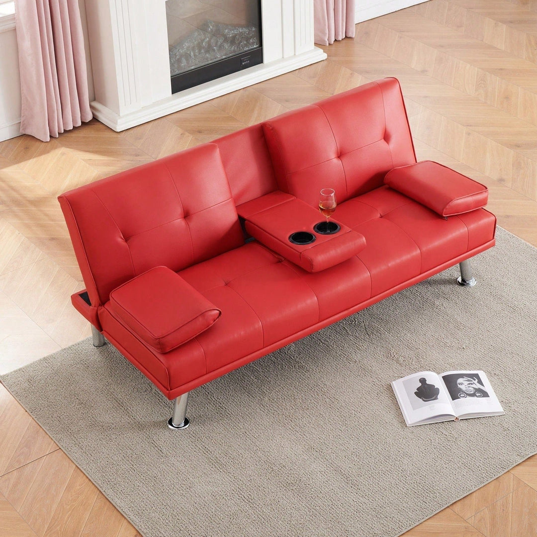 Versatile Leather Sofa Bed with Coffee Table Adjustable Backrest for Small Spaces 67 Inch Foldable Sleeper Sofa Image 4