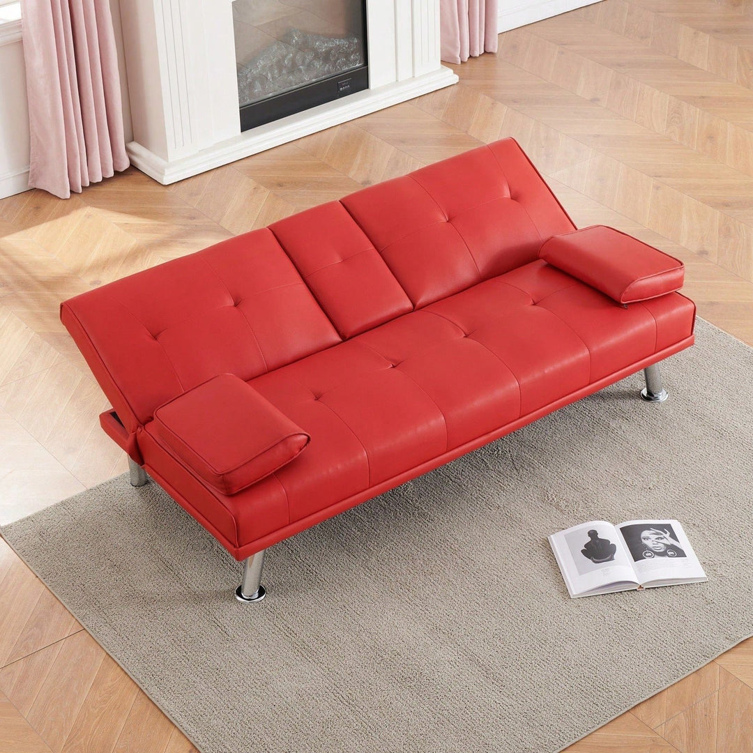 Versatile Leather Sofa Bed with Coffee Table Adjustable Backrest for Small Spaces 67 Inch Foldable Sleeper Sofa Image 6