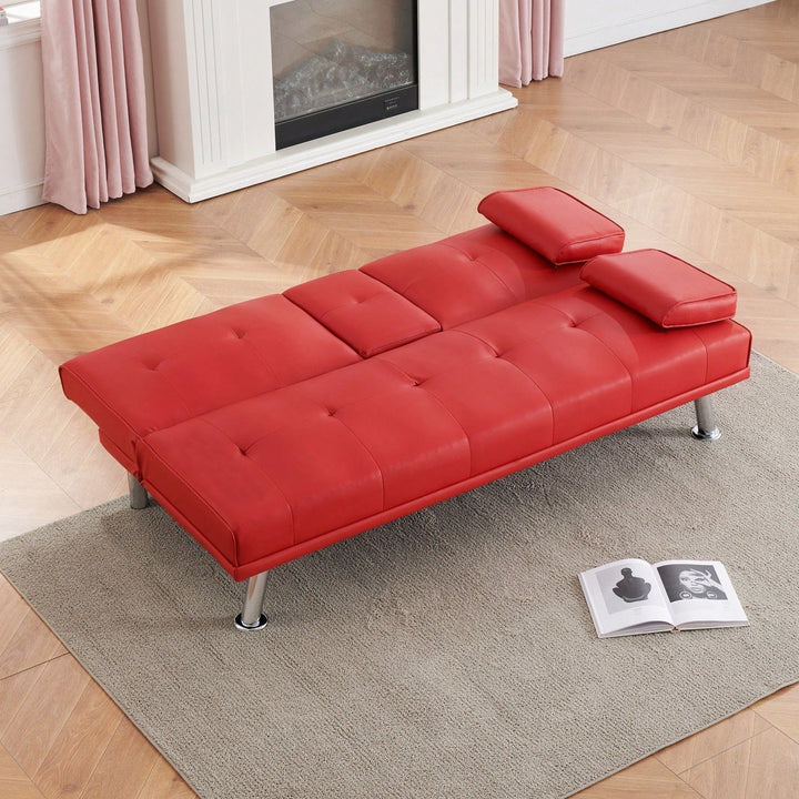 Versatile Leather Sofa Bed with Coffee Table Adjustable Backrest for Small Spaces 67 Inch Foldable Sleeper Sofa Image 7