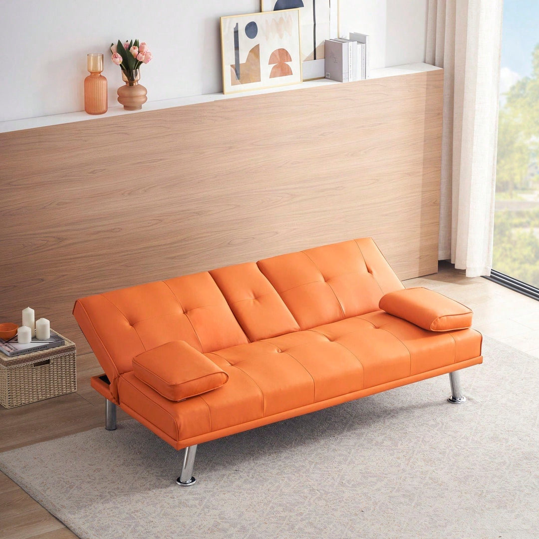 Versatile Leather Sofa Bed with Coffee Table Adjustable Backrest for Small Spaces 67 Inch Foldable Sleeper Sofa Image 10