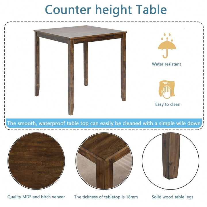 Wooden Dining Square Table, Kitchen Table For Small Space, 4 Person Counter Height Table Image 6