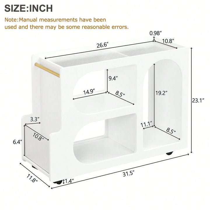 Versatile Modern Mobile End Table with Lockable Wheels and Elegant Fluted Glass Top for Living Room or Bedroom Image 12