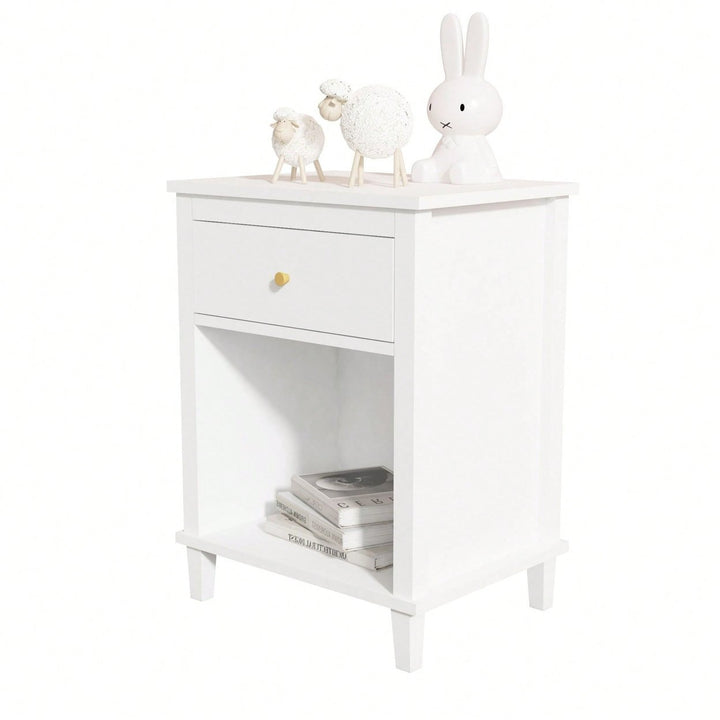 Wooden Nightstand With One Drawer One Shelf For Kids, Adults Image 3